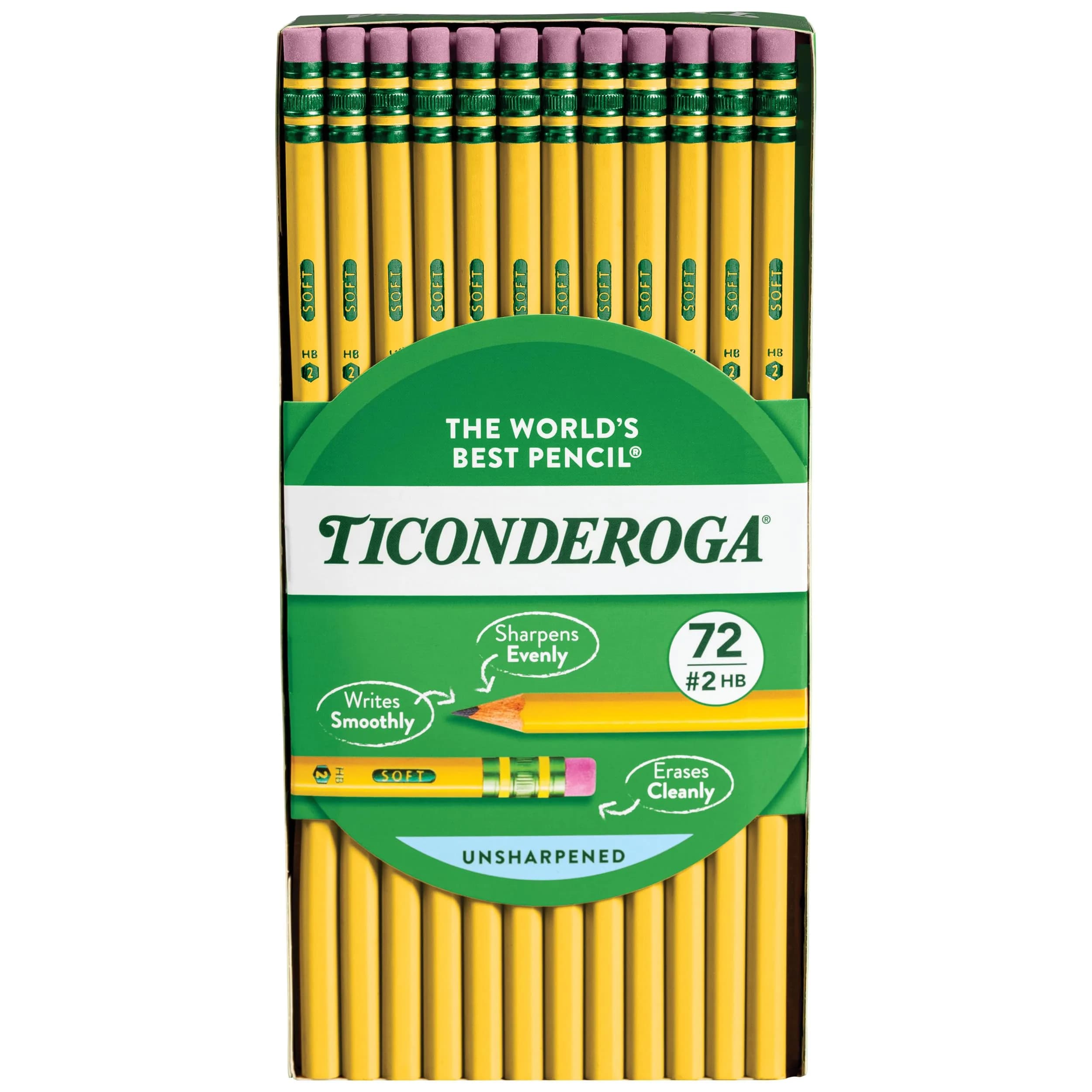 Ticonderoga Wood-Cased Pencils #2 HB Soft Yellow 72 Count | PMA Certified Non-Toxic