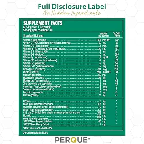 PERQUE Life Guard Chewables Cherry 90 Count | Unisex Multivitamin & Mineral Supplement thumbnail 7