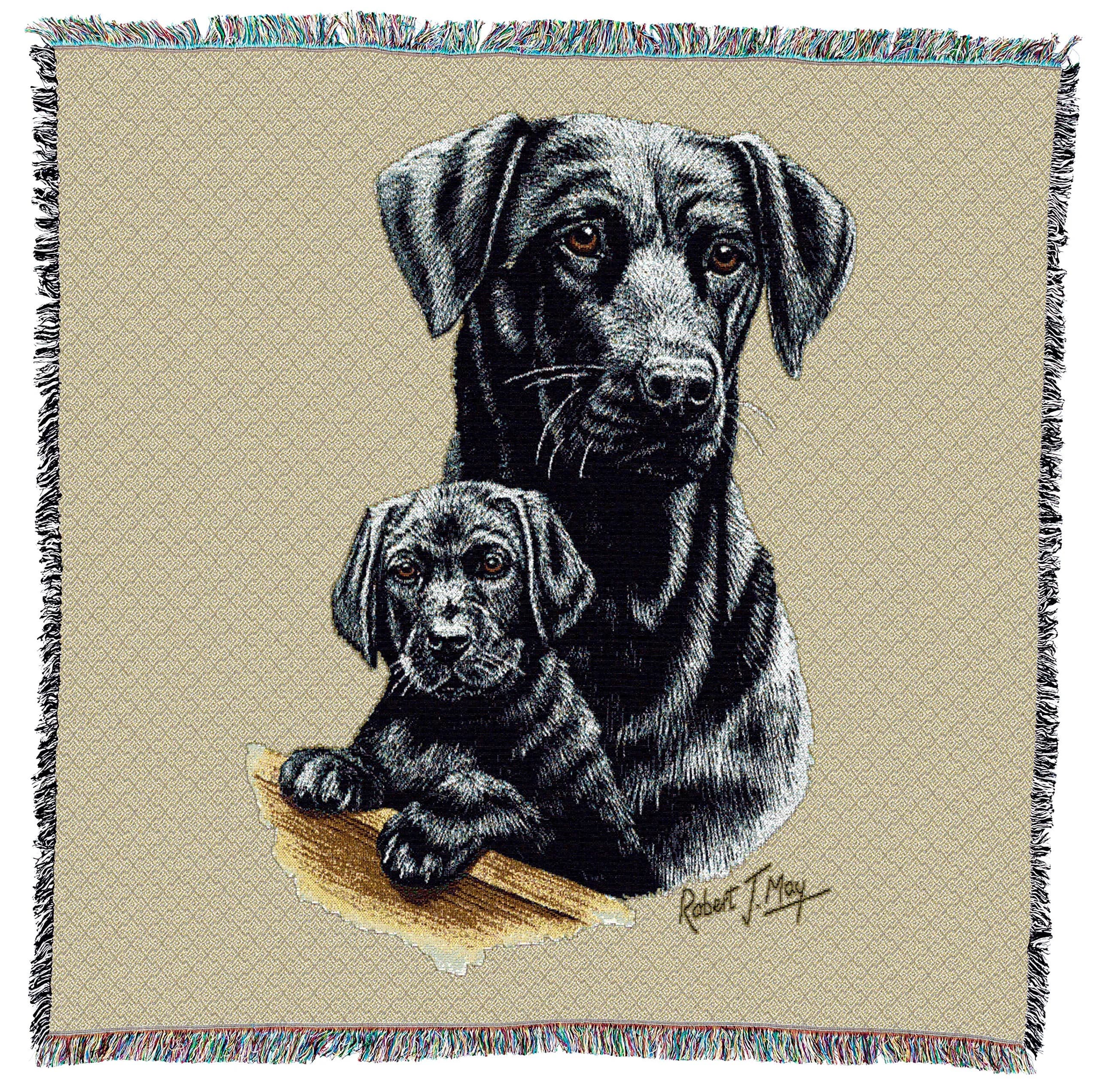 Pure Country Weavers Labrador Retriever with Puppy Blanket 54x54 | Vibrant Woven Cotton Dog Portrait — Labrador Retriever With Puppy