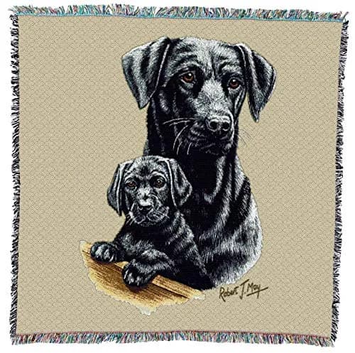 Pure Country Weavers Labrador Retriever with Puppy Blanket 54x54 | Vibrant Woven Cotton Dog Portrait thumbnail 1