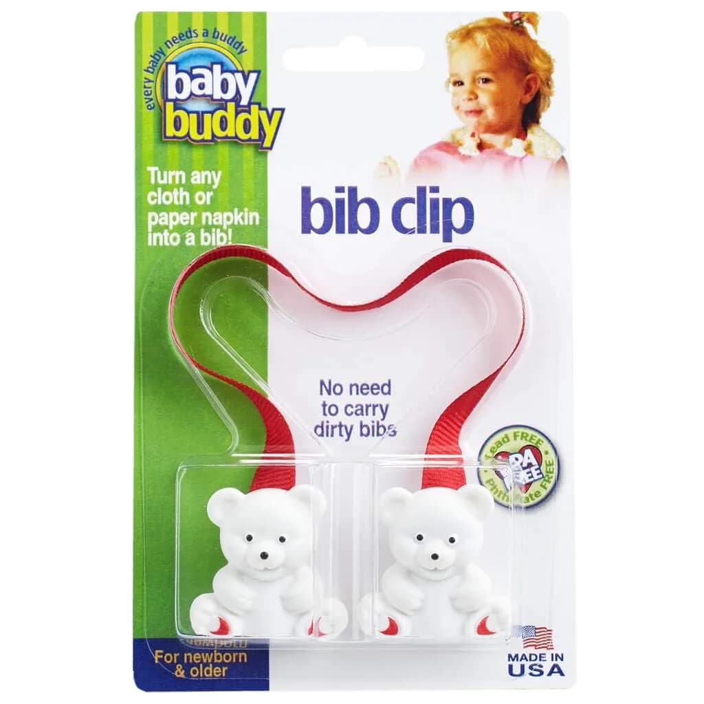 Baby Buddy Baby Bib Clip Turns Cloth, Towel, Napkin into Disposable Bibs | Safe, Reusable, Travel Essential for Babies, Newborns & Toddlers, Red