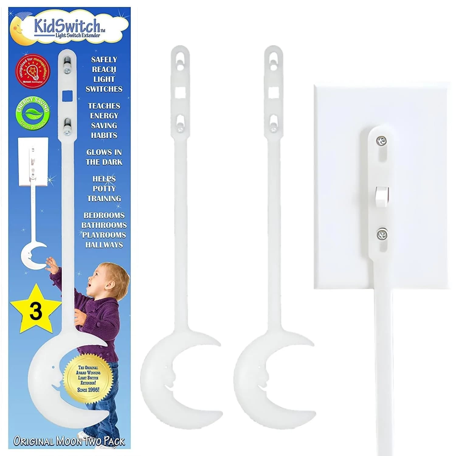 Kidswitch Light Switch Extender for Kids (3 Pack) - Glow in the Dark Toddler Light Switch - Quick Install, Easy Grab Extension, Award Winning - main product image