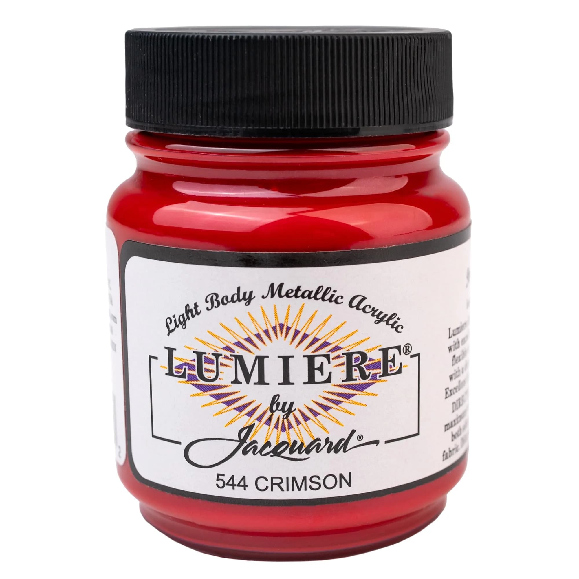 Jacquard Lumiere Fabric Paint Crimson | Metallic Acrylic for Fabric & Wood, 2.25 Fl Oz - main product image