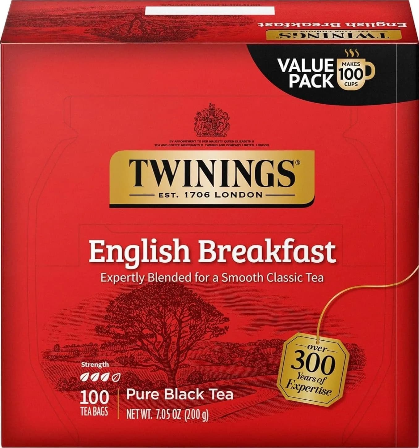Twinings English Breakfast Black Tea 100 Teabags | Smooth, Flavourful, Robust, Caffeinated