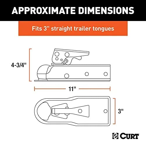 CURT 25100 Straight Tongue Trailer Coupler for 3-Inch Channel | 2" Hitch Ball, 5,000 lbs thumbnail 2