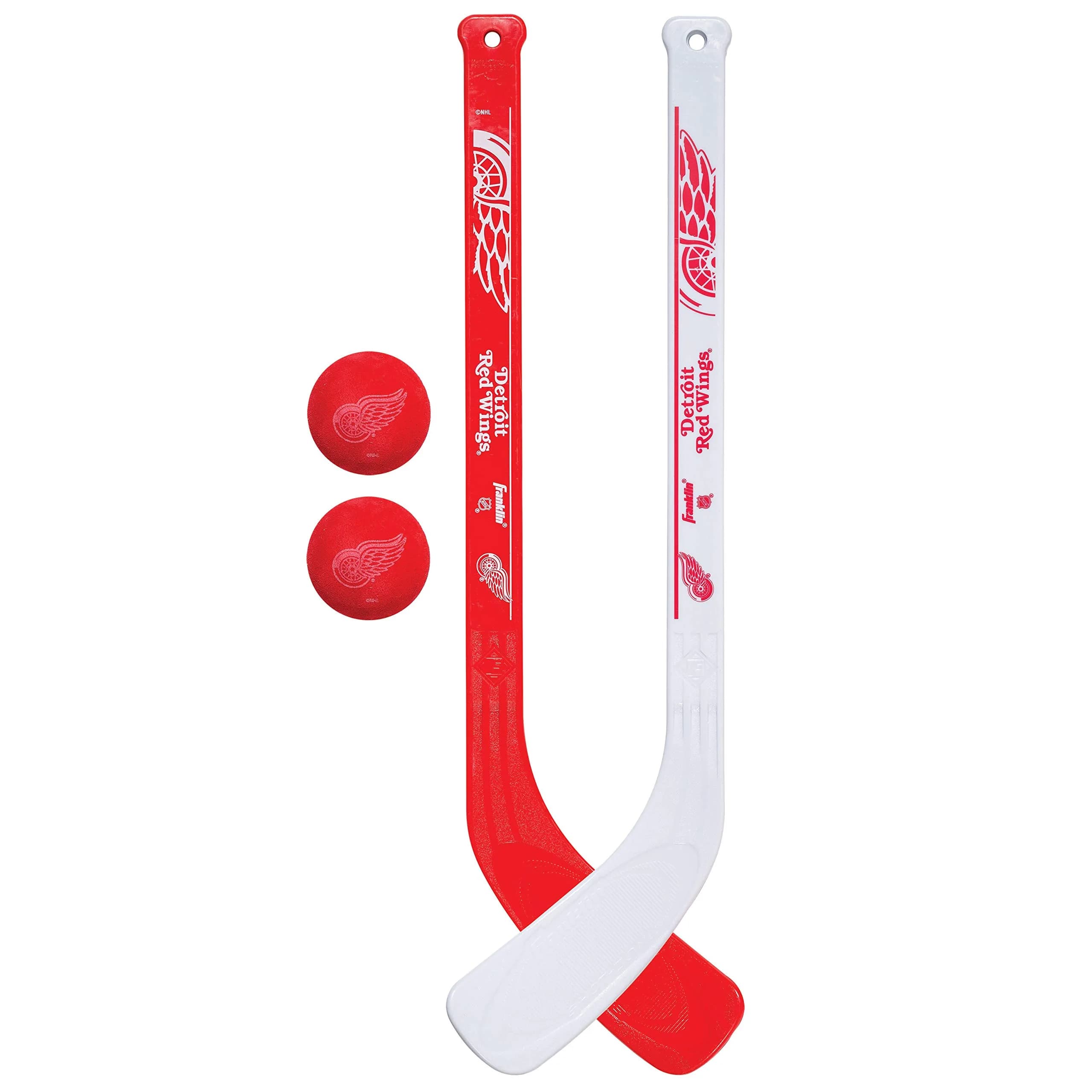 Franklin Sports NHL Detroit Red Wings Mini Hockey Stick Set with 2 Foam Balls | 2-Piece ABS Plastic