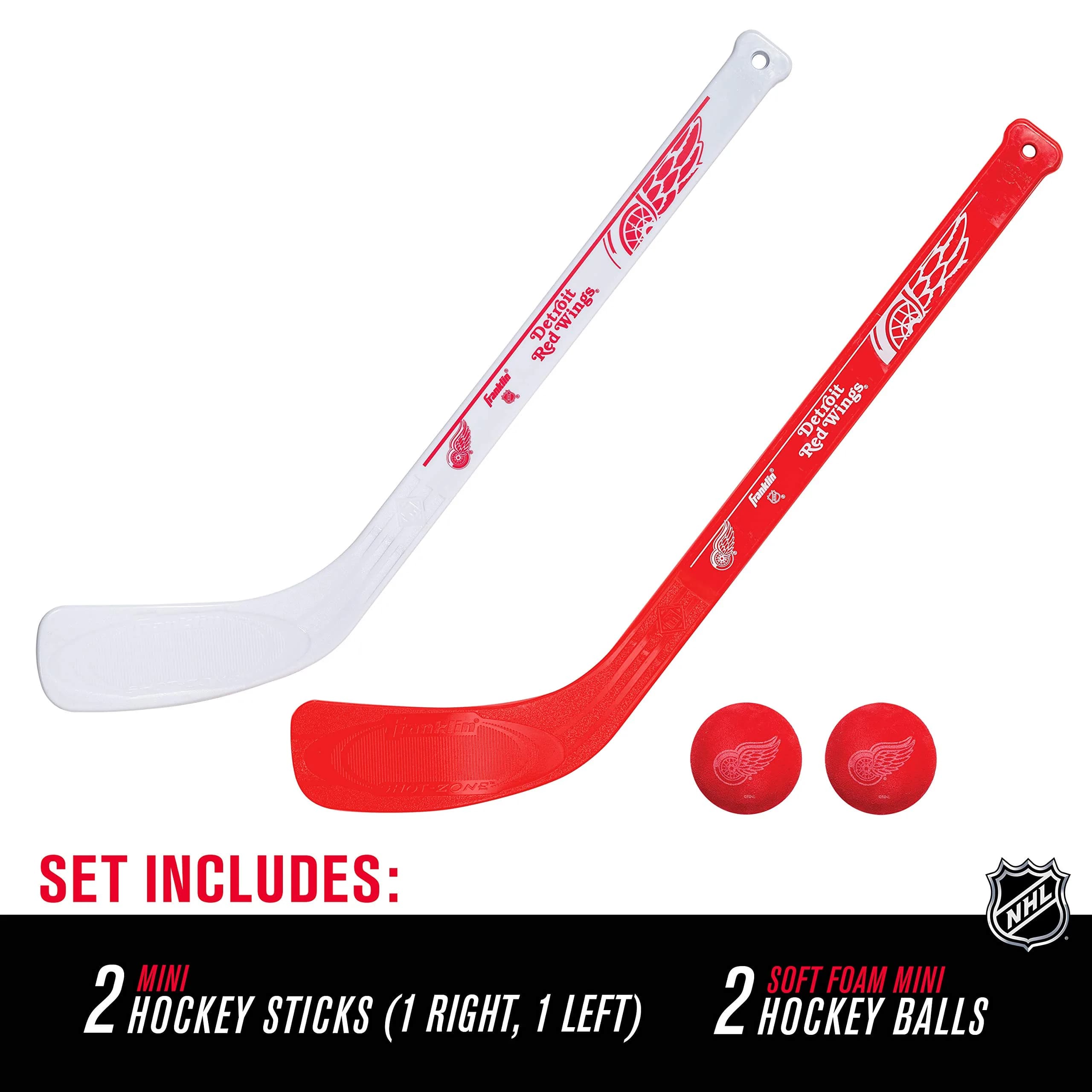 Franklin Sports NHL Detroit Red Wings Mini Hockey Stick Set with 2 Foam Balls | 2-Piece ABS Plastic - view 2