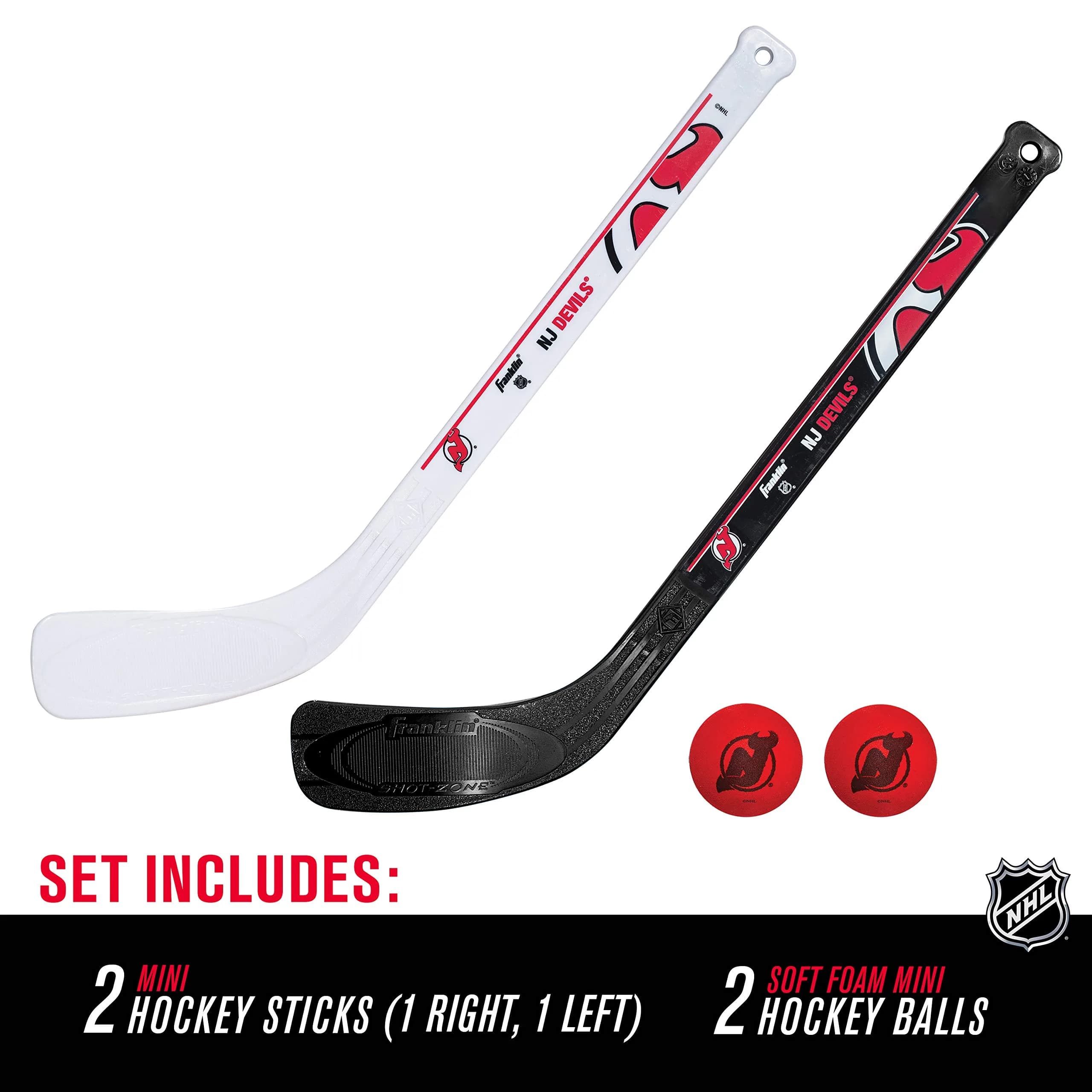 Franklin Sports NHL New Jersey Devils Mini Hockey Stick Set with Foam Balls | 2-Piece ABS Plastic - view 2