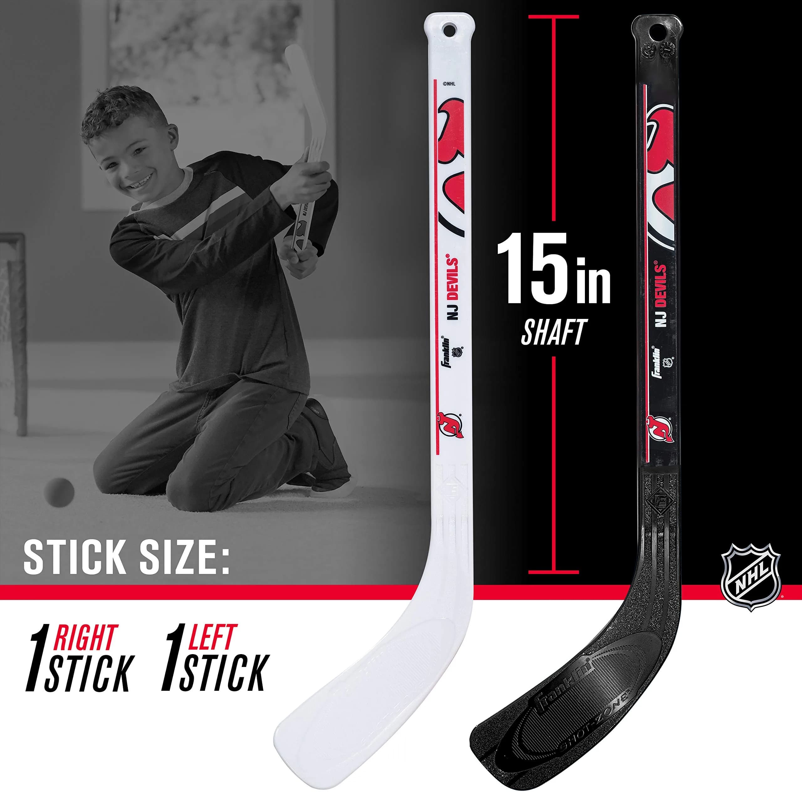 Franklin Sports NHL New Jersey Devils Mini Hockey Stick Set with Foam Balls | 2-Piece ABS Plastic - view 4