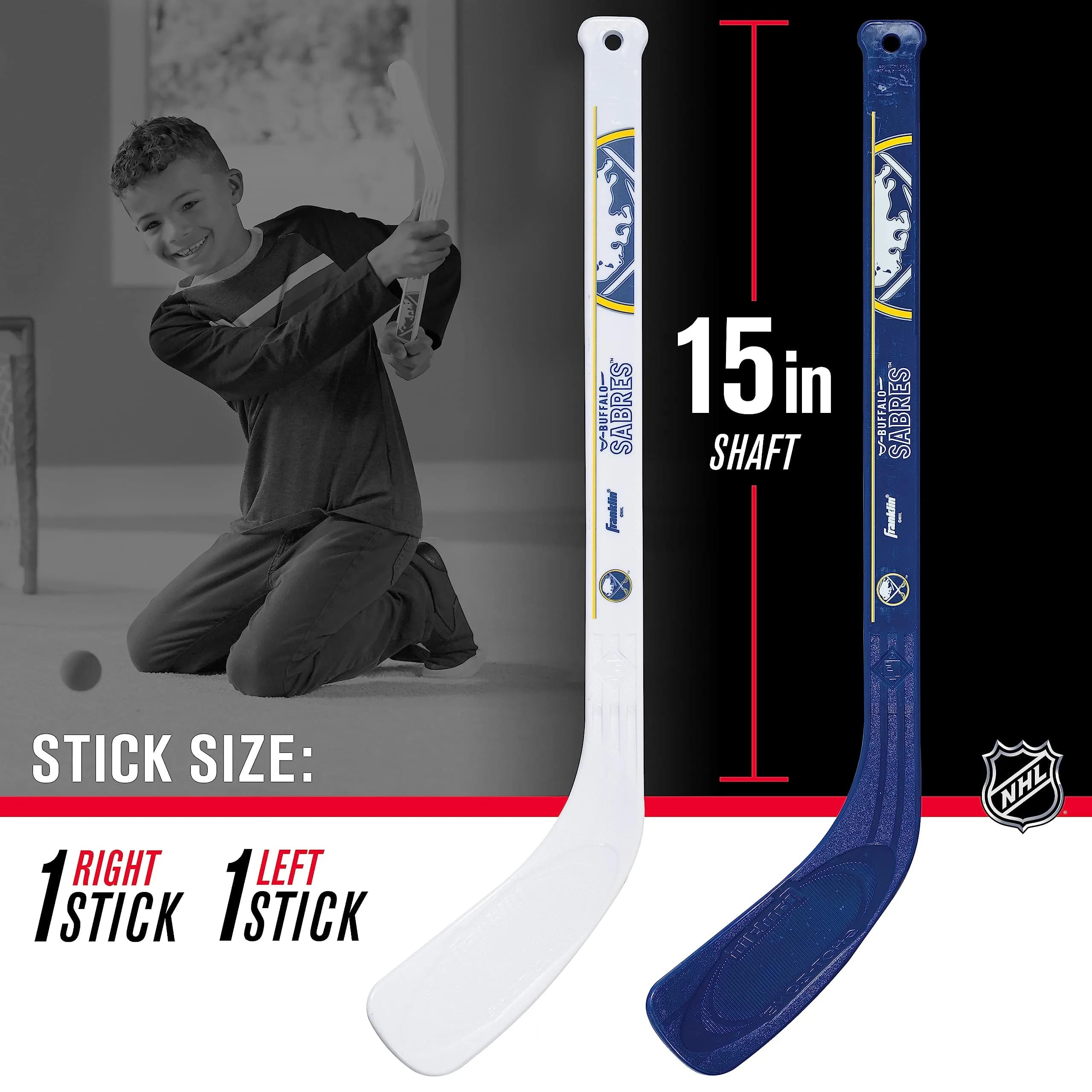 Franklin Sports NHL Buffalo Sabres Mini Hockey Stick Set (2-Pack, Left & Right Hand) | Official NHL Team Gear for Kids - view 3