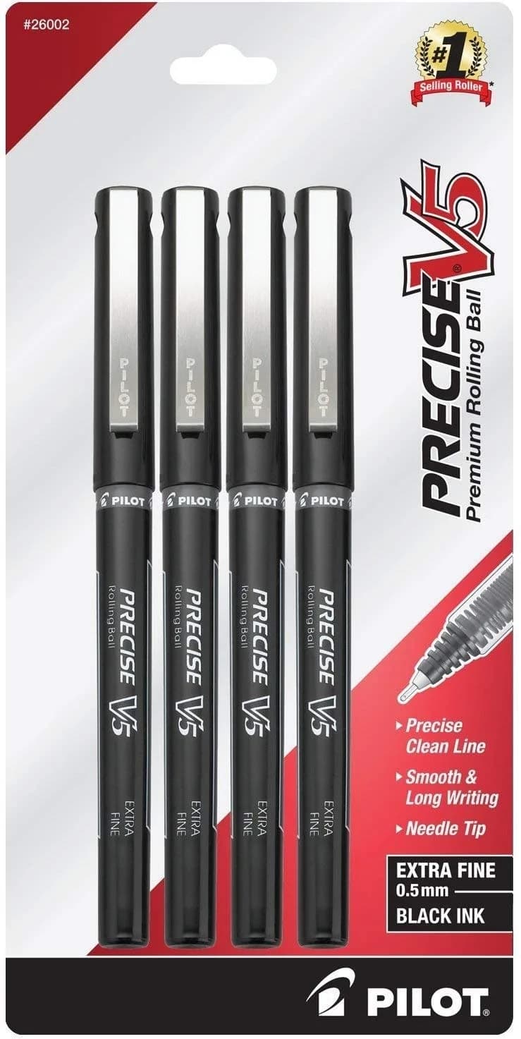Pilot Precise V7 Fine Point 0.7 mm Black Ink Pens | Smooth Liquid Ink, Precise Lines, Pack of 4 — 0