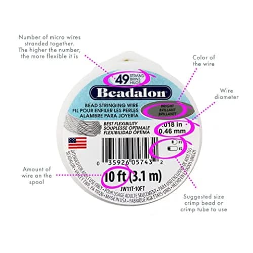Beadalon JW11SP-10FT 49-Strand Bead Stringing Wire 0.018 in / 0.46 mm | Flexible Jewelry Wire for Beading & Gemstones thumbnail 3