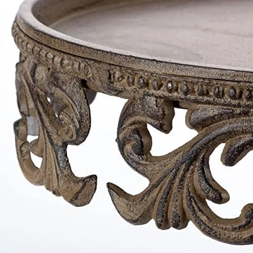 GG Collection Glass Domed Cake Pedestal with Acanthus Leaf Ornate Brown Metal Base and Cream Ceramic Plate | Elegant 14.5-inch Diameter Display thumbnail 4