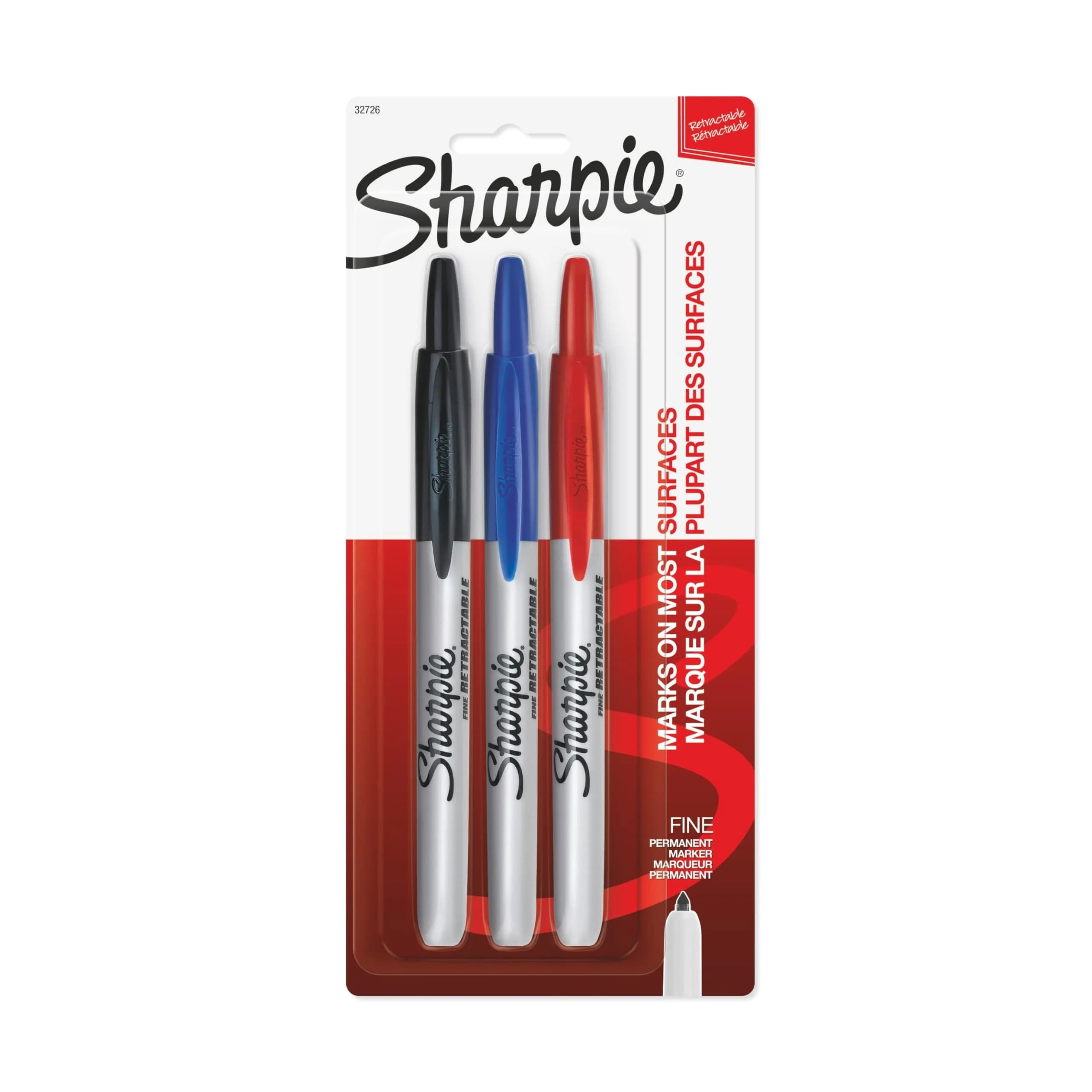 Sharpie Retractable Permanent Markers, Fine Point, Assorted Colors, 3 Count | Fade & Water-Resistant Ink - main product image