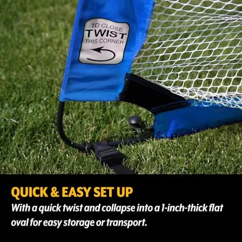 PUGG 4 Foot Pop Up Soccer Goal | Portable Training Futsal Football Net with Bag, Blue, 4' x 2'6" thumbnail 4