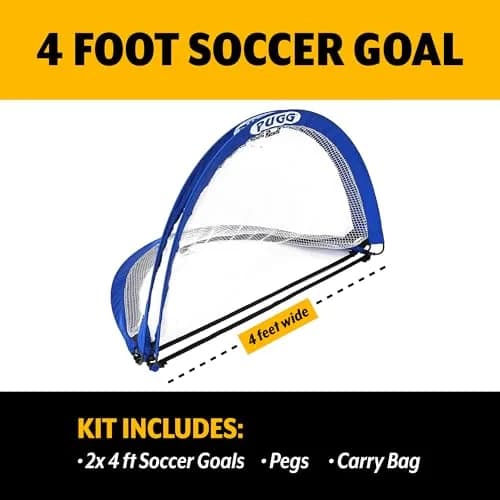 PUGG 4 Foot Pop Up Soccer Goal | Portable Training Futsal Football Net with Bag, Blue, 4' x 2'6" thumbnail 2