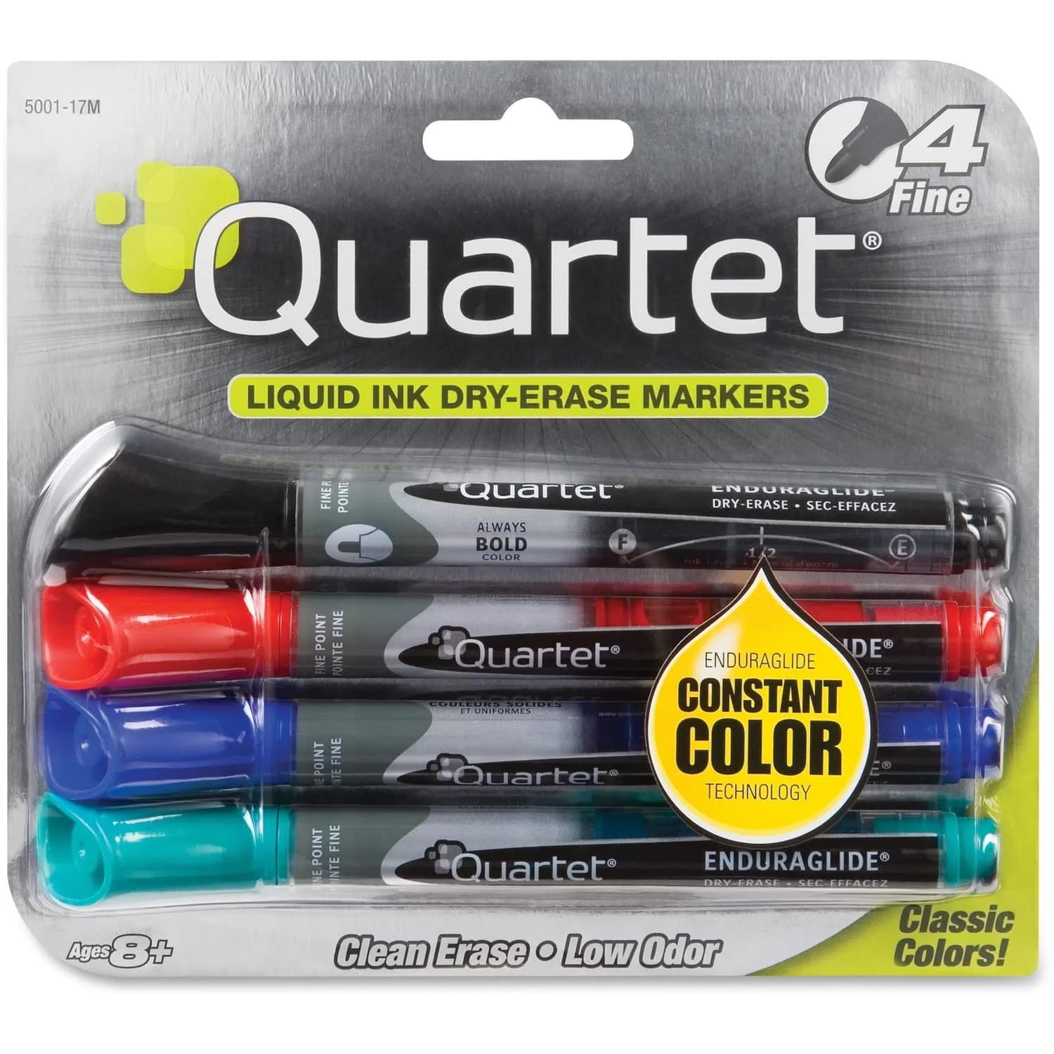 Quartet EnduraGlide Dry Erase Markers, Bullet Tip, Assorted Classic Colors, 4 Pack | Smooth Ink Flow — Assorted / Fine Tip