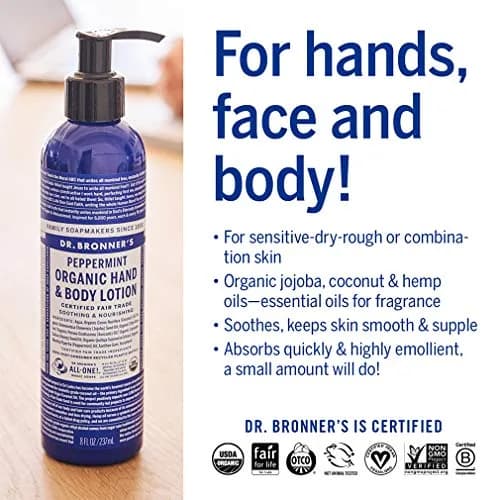 Dr. Bronner's Organic Peppermint Lotion 237ml (8 Fl Oz) | USDA Organic & Fair Trade Moisturizer thumbnail 5