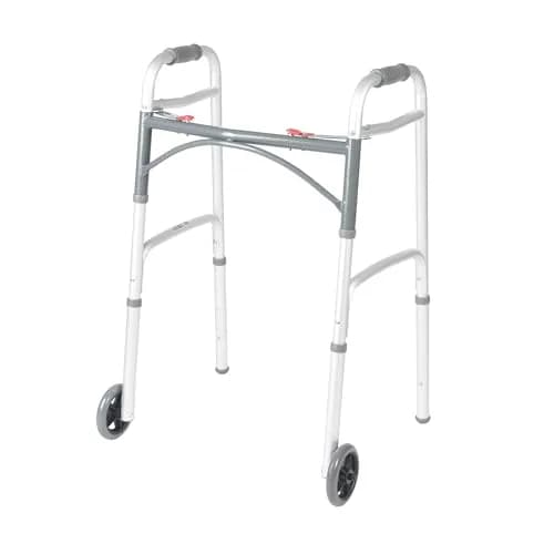 Drive Medical Two-Button Folding Walker with Wheels & Adjustable Height | Lightweight Aluminum Frame thumbnail 1