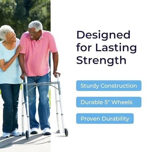 Drive Medical Two-Button Folding Walker with Wheels & Adjustable Height | Lightweight Aluminum Frame thumbnail 5