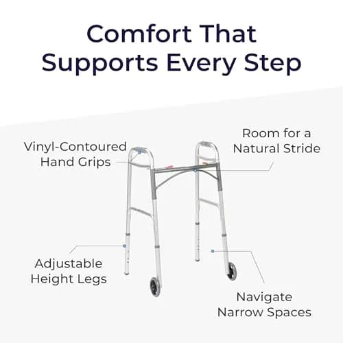Drive Medical Two-Button Folding Walker with Wheels & Adjustable Height | Lightweight Aluminum Frame thumbnail 4