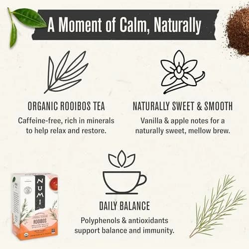 Numi Organic Rooibos Tea, 18 Herbal Tea Bags, Caffeine Free | Organic, Natural & Eco-Friendly thumbnail 3
