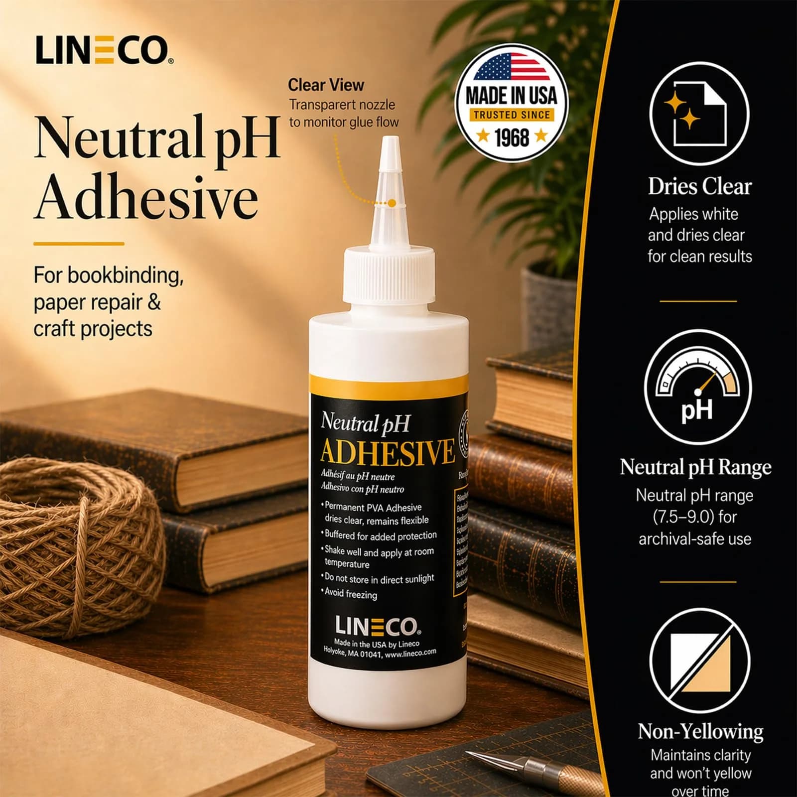 Lineco Neutral pH Adhesive 237ml (8 Fl Oz) | Acid-Free Archival Glue for Crafts & Bookbinding - view 2