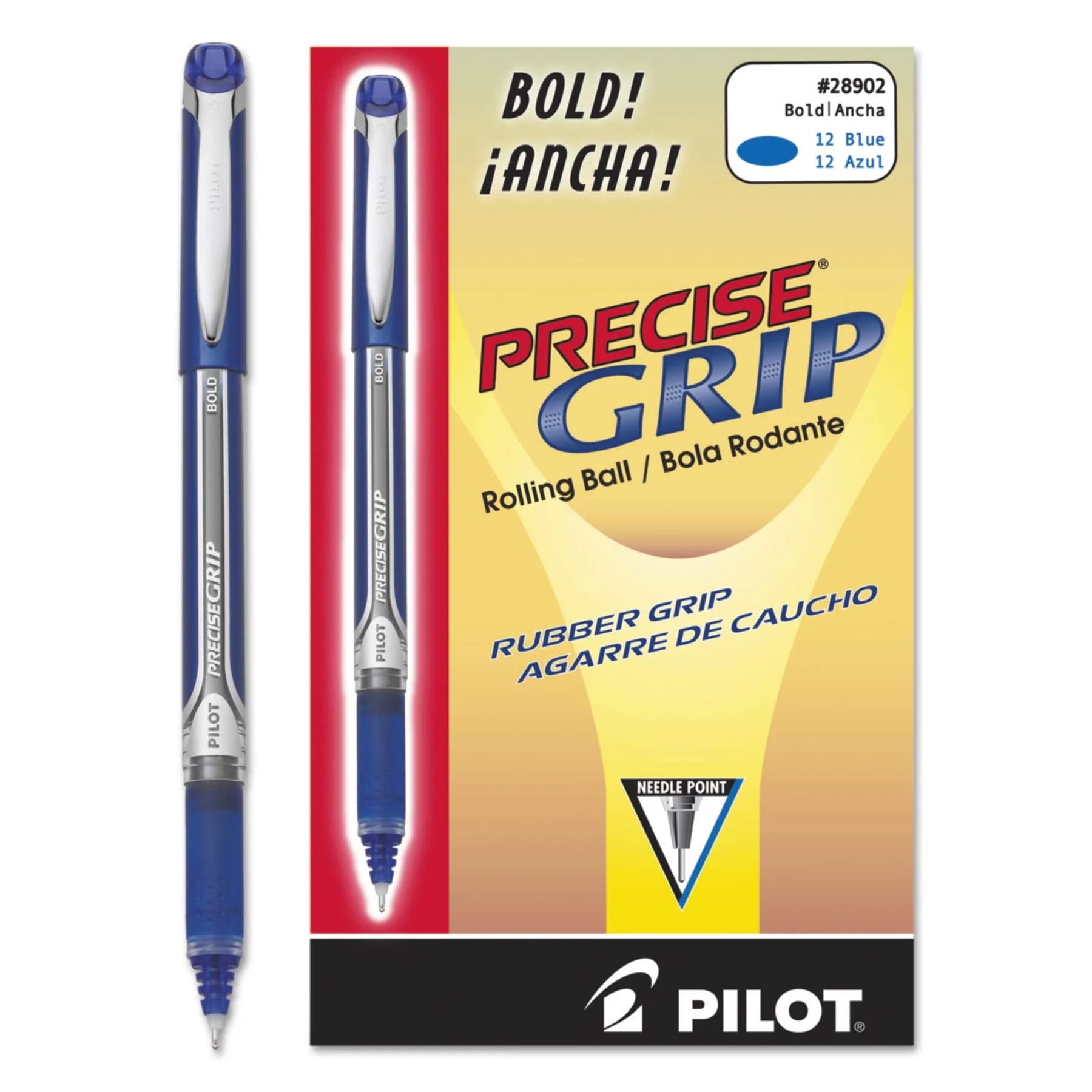 Pilot Precise Grip Bold Rolling Ball Pen 1mm | Blue Ink, Advanced Ink Feed System, Comfortable Rubber Grip
