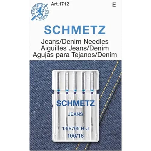 SCHMETZ Jean & Denim Machine Needles Size 16/100 (5/Pkg) | 8.2mm (0.32") Flat Shank for Home Machines thumbnail 1