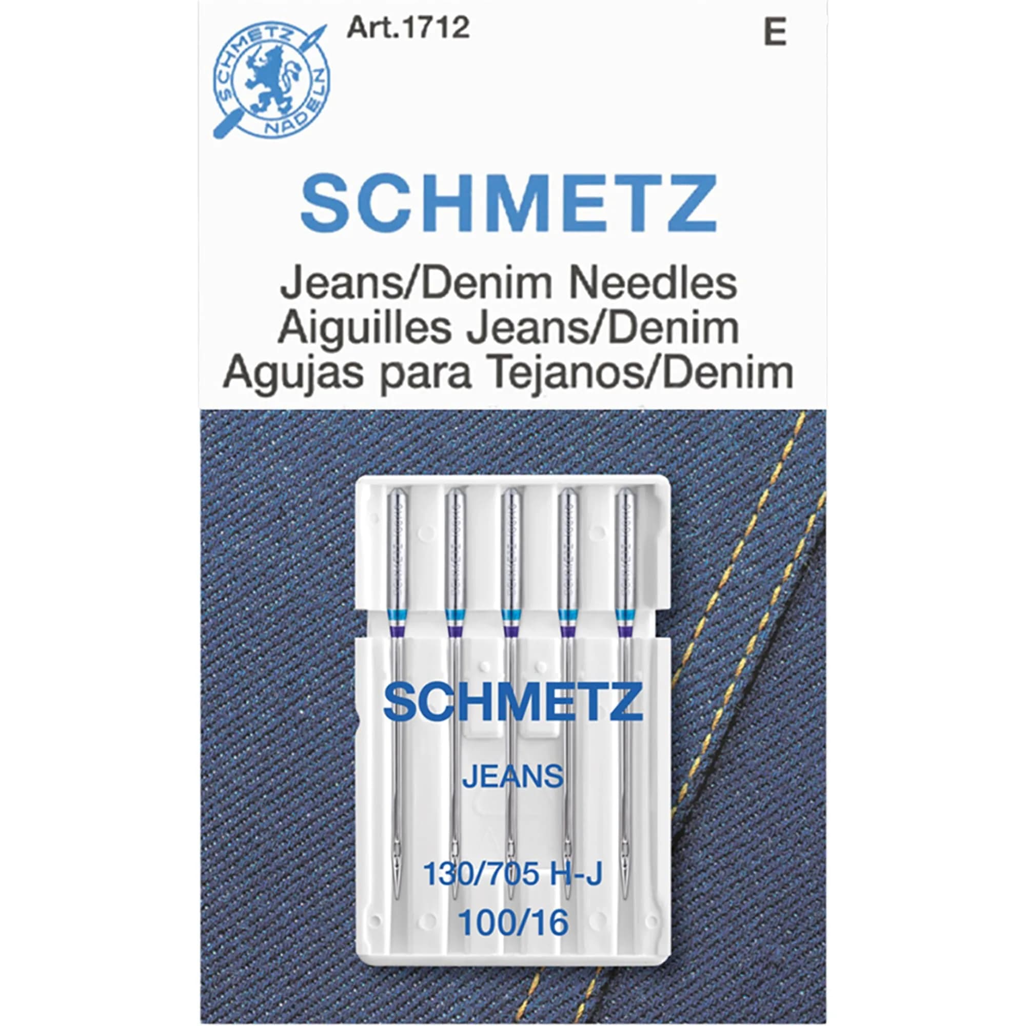 SCHMETZ Jean & Denim Machine Needles Size 16/100 (5/Pkg) | 8.2mm (0.32") Flat Shank for Home Machines
