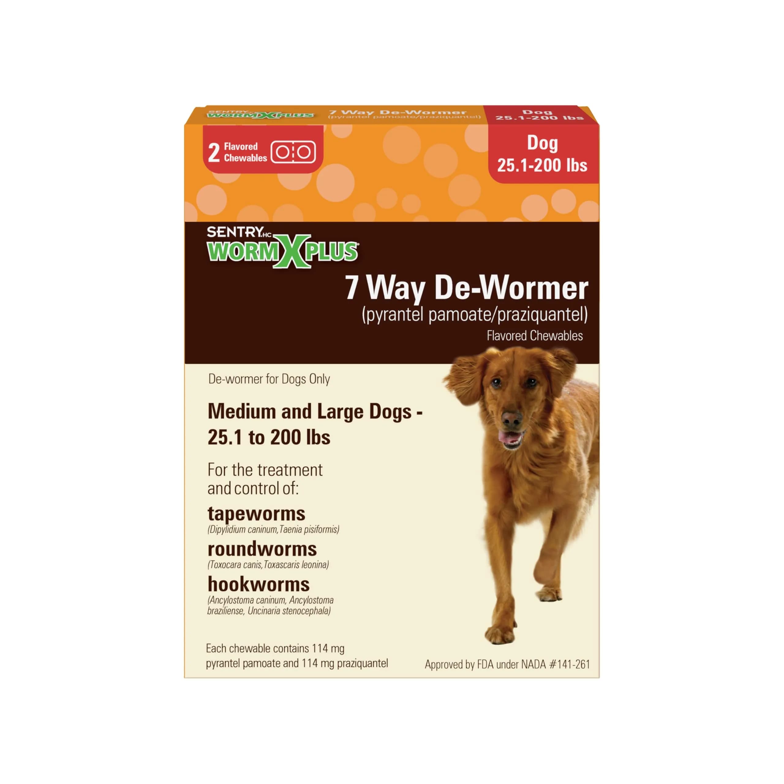 WORM X PLUS 7 Way De-Wormer Chewables for Dogs | Broad Spectrum Tapeworm & Hookworm Control (2 Count) — Brown