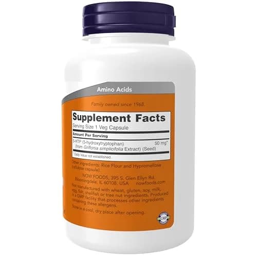 NOW Supplements 5-HTP 50 mg Veg Caps 180 Count | Supports Positive Mood & Neurotransmitter Function thumbnail 2