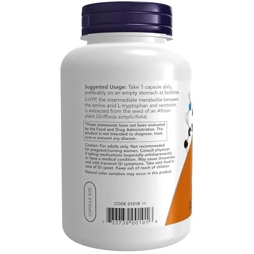 NOW Supplements 5-HTP 50 mg Veg Caps 180 Count | Supports Positive Mood & Neurotransmitter Function thumbnail 3