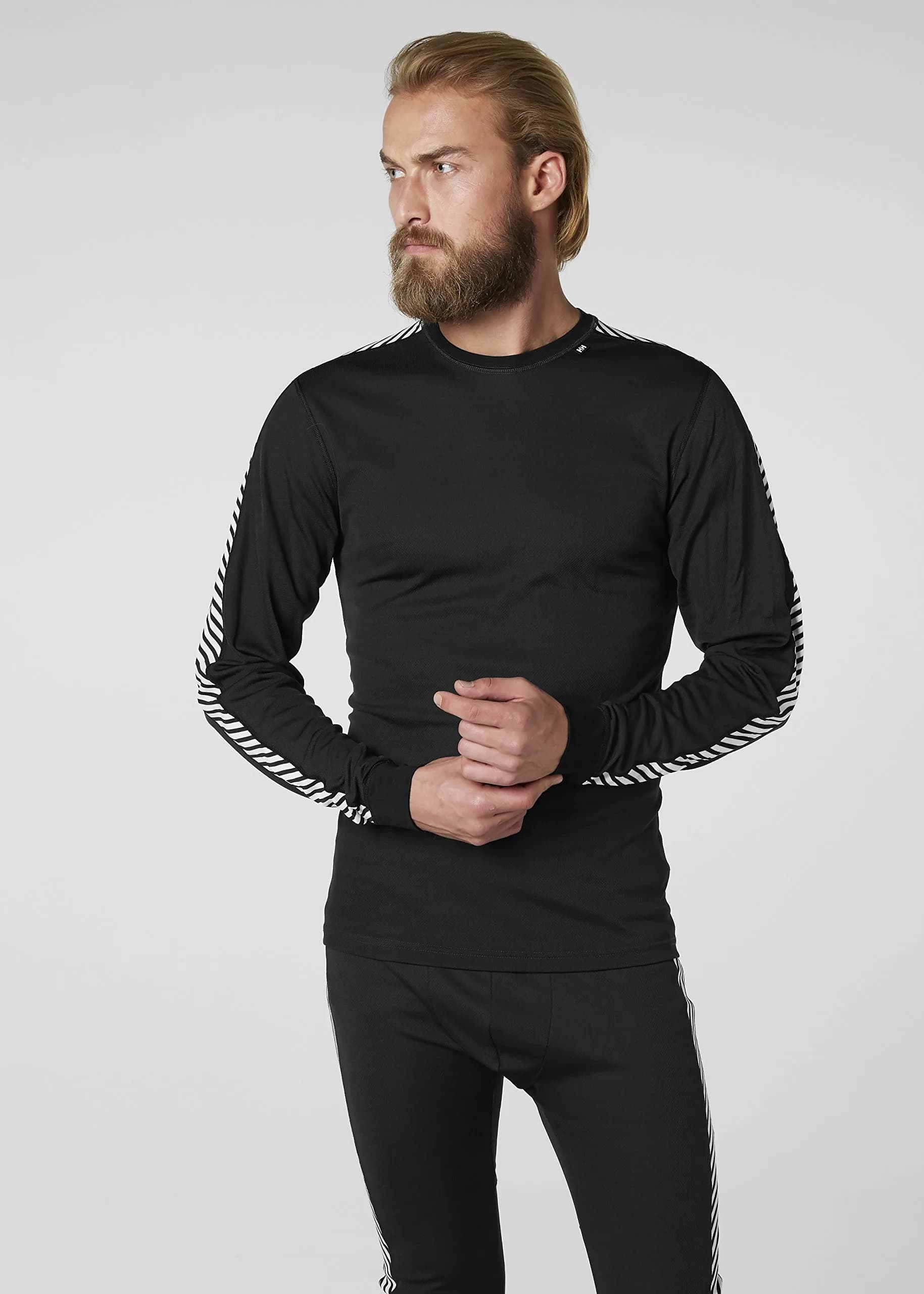 Helly Hansen Men's LIFA Stripe Performance Long Sleeve Crewneck Thermal Baselayer Top, 991 Black, Medium thumbnail 2