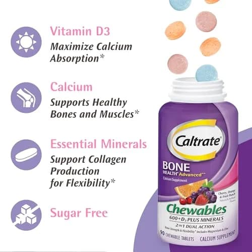 Caltrate Chewables 600 Plus D3 Vitamin D and Calcium Supplement | Sugar Free, Bone & Muscle Support (70-120 chars) thumbnail 6