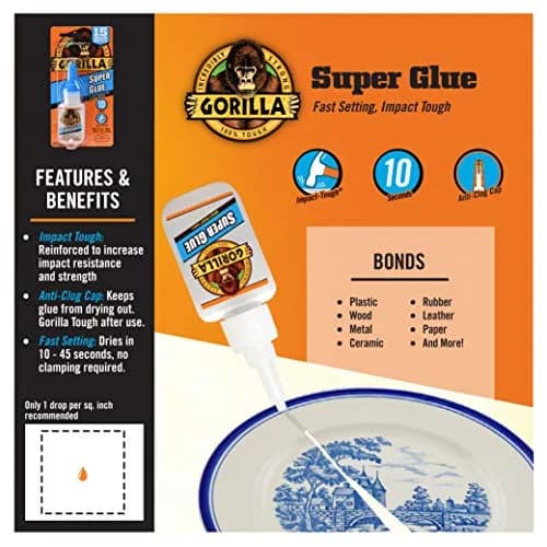 Gorilla Super Glue Clear Bonding Adhesive 15g (0.51 Fl Oz) - Single Tube | Instant Impact-Tough Repairs - view 4