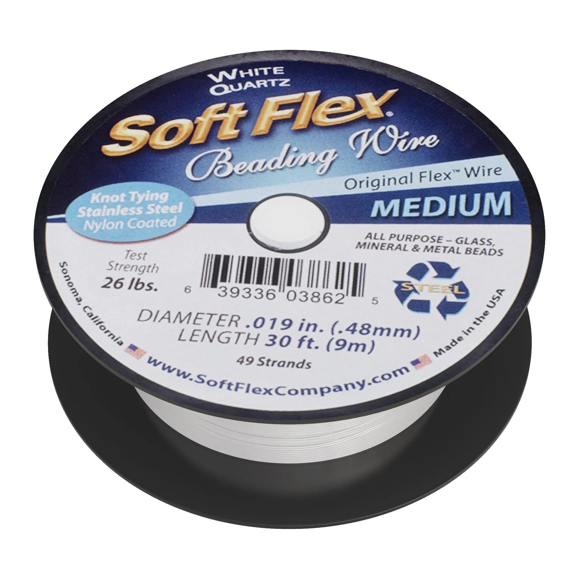Soft Flex 49 Strand Beading Wire - Medium 0.019" (0.48mm) - 30 Feet (9.14m) | USA-Sourced for Jewelry Making — 30 Feet