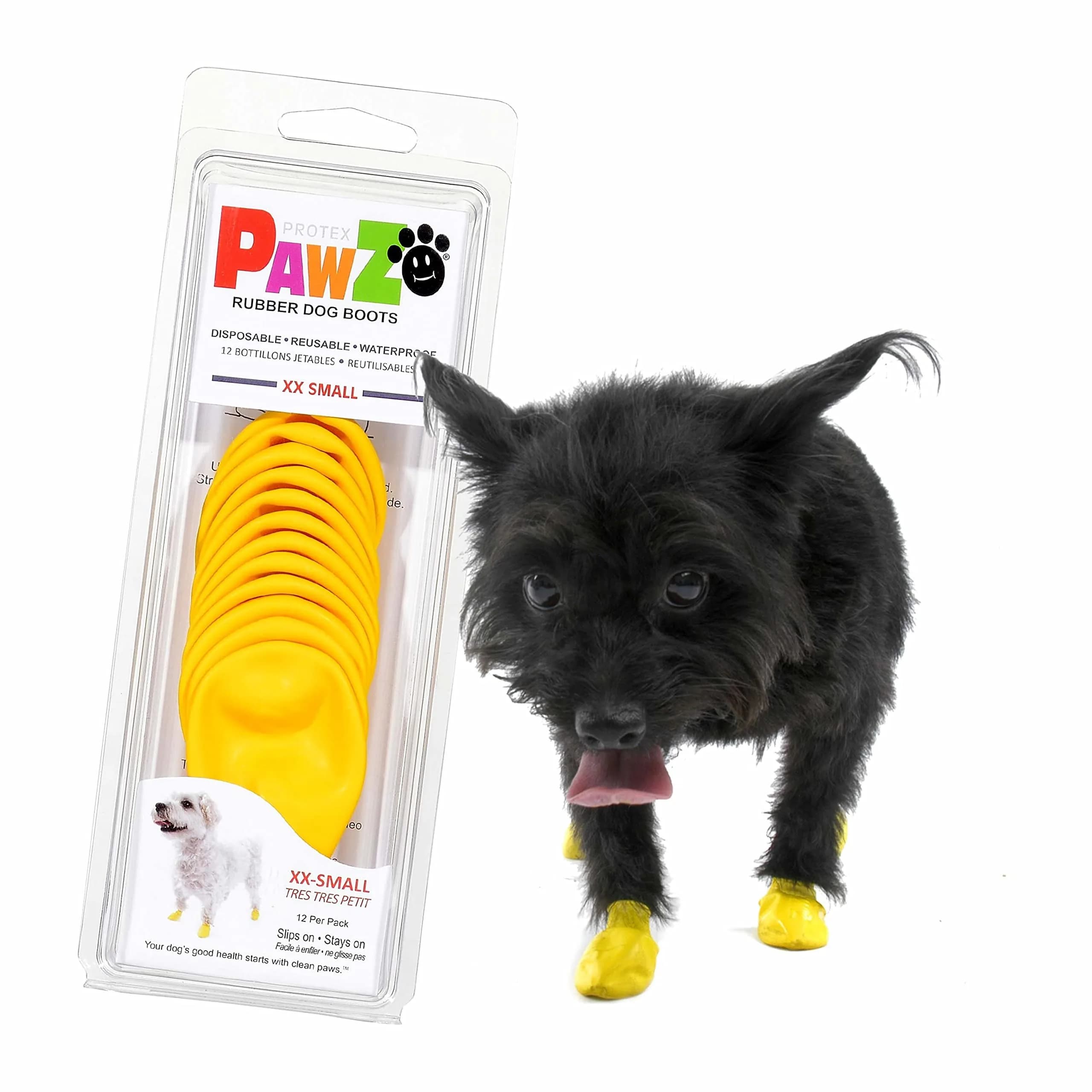 Protex PawZ Rubber Dog Boots for Small Paws | All-Weather Waterproof, Anti-Slip, XX-Small (1"-1.5") Pack of 12