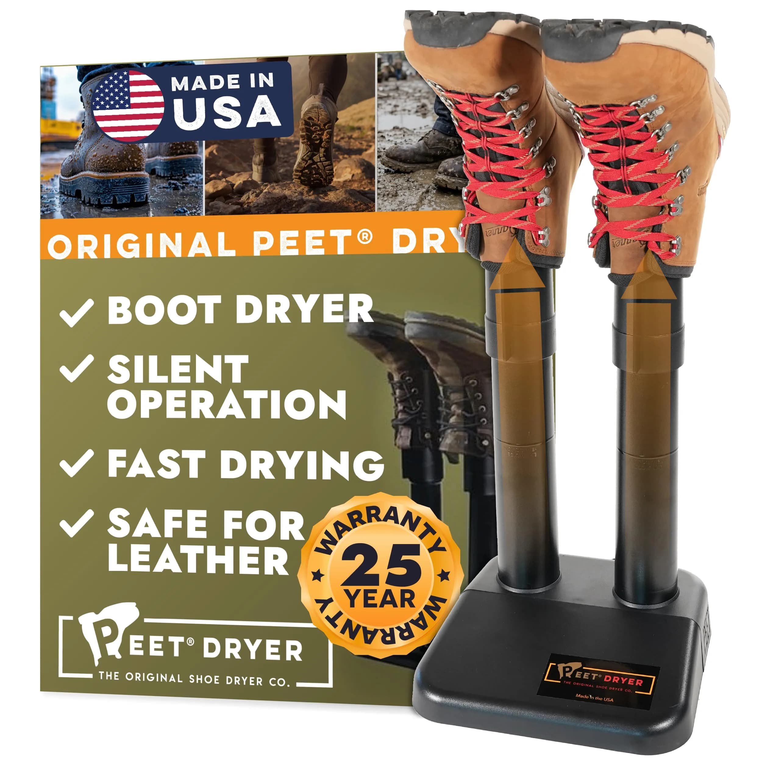 PEET Original Portable Electric Boot & Shoe Dryer, Silent & Always-On | Effective, Energy-Efficient Shoe Drying System