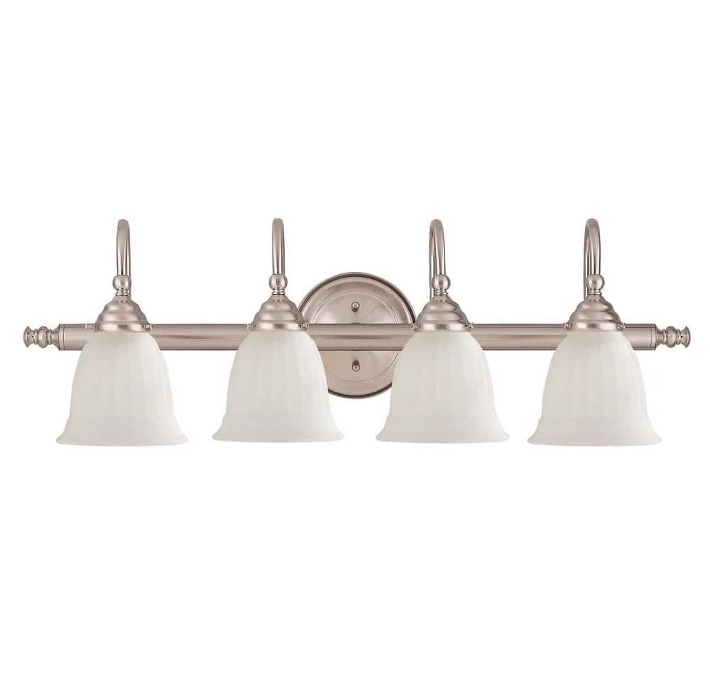 Savoy House Brunswick Bath Vanity 4-Light Satin Nickel | 31in Wide, Damp Rated