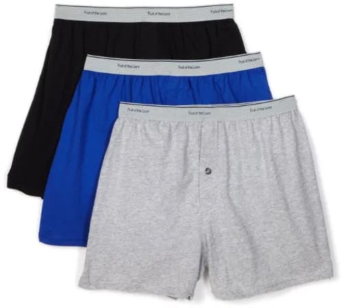 Fruit of the Loom Men's Knit Boxer With Exposed Waistband XX-Large (Pack of 3) | Relaxed Fit & Button-Fly Comfort thumbnail 1