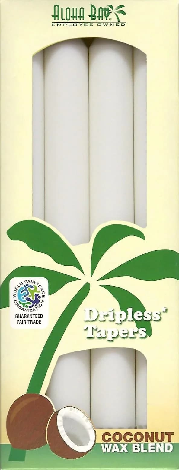 Aloha Bay Coconut Taper Candle 4-Pack | Unscented, Dripless, 9 Inch, 9 Hours — White