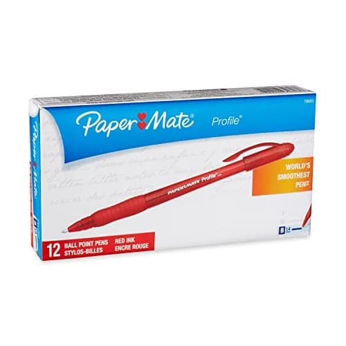 Paper Mate Profile Stick Ballpoint Pens, 12 Red Ink Pens | Soft Comfort Grip & Quick-Drying Ink thumbnail 1
