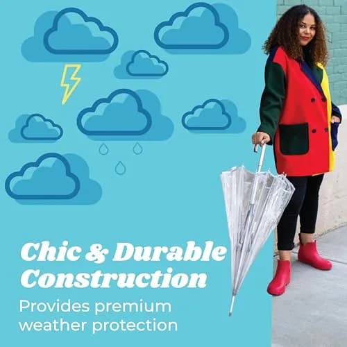 Totes Signature Clear Bubble Umbrella | 129.5 cm (51 in) Canopy | Auto Open Stick Umbrella with J-Handle thumbnail 4