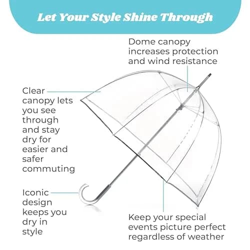 Totes Signature Clear Bubble Umbrella | 129.5 cm (51 in) Canopy | Auto Open Stick Umbrella with J-Handle thumbnail 2
