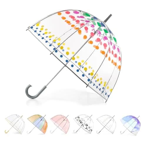 totes Signature Clear Bubble Umbrella 130cm (51") | Windproof Auto Open Stick Umbrella for Travel & Events — Signature Dots - 1pk / 51 inches