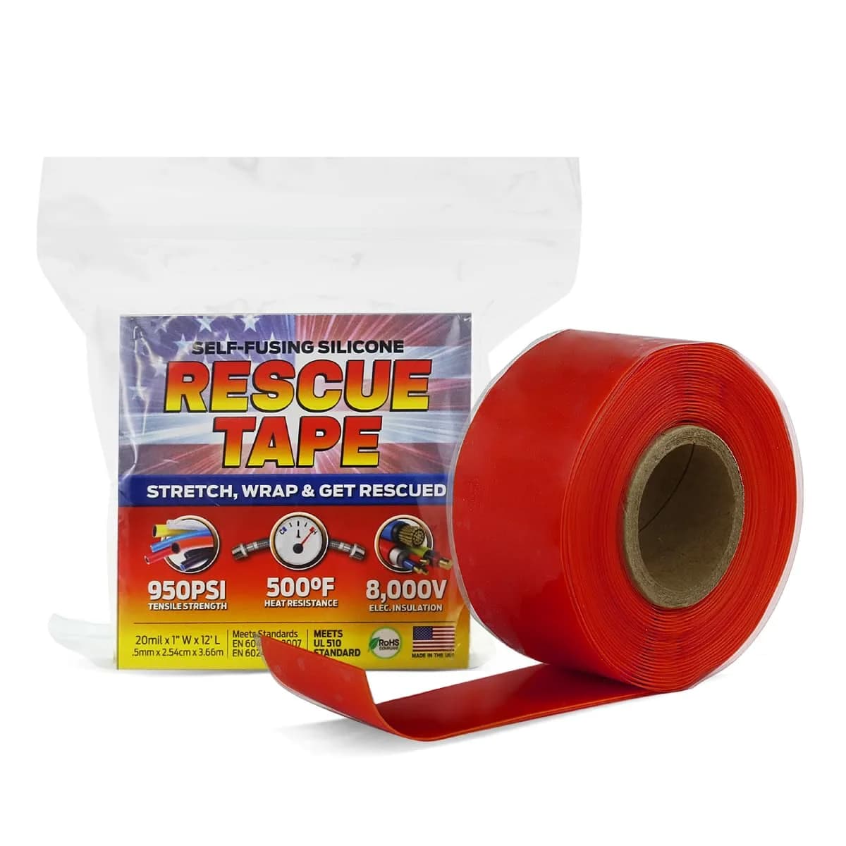 Bond It Rescue Tape Self-Fusing Silicone Repair Tape 3.05m (12 ft) Red | Seals Leaks, Insulates Wiring, Withstands 500°F - main product image