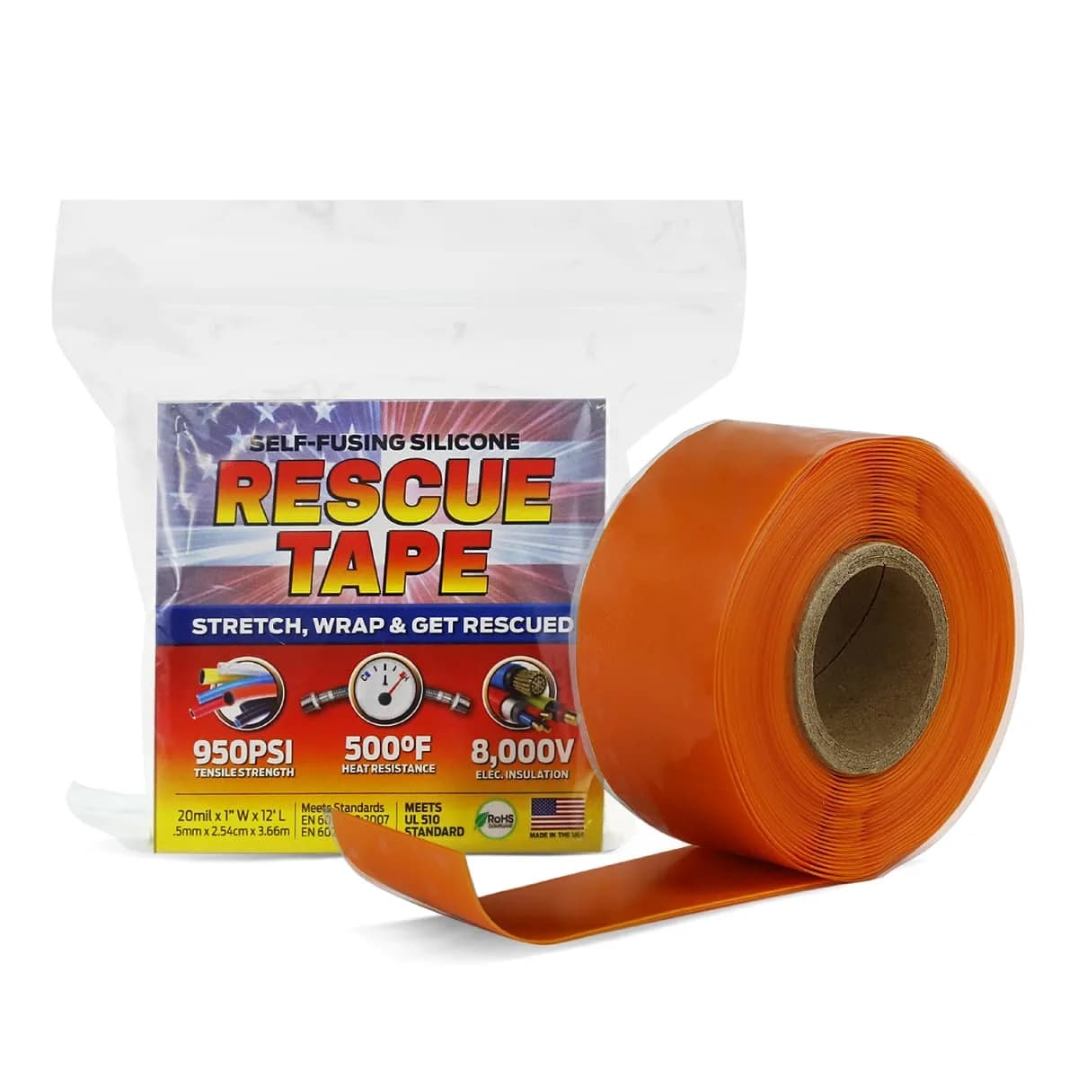 Bond It Rescue Tape Self-Fusing Silicone Repair Tape 2.54 cm x 3.66 m (1" x 12') Orange | Emergency Waterproof Sealant - main product image