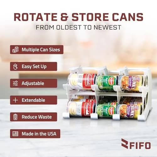 Shelf Reliance White 24 oz Storage Rack | Stackable & Adjustable Food Organizer for Pantry, USA Made thumbnail 2
