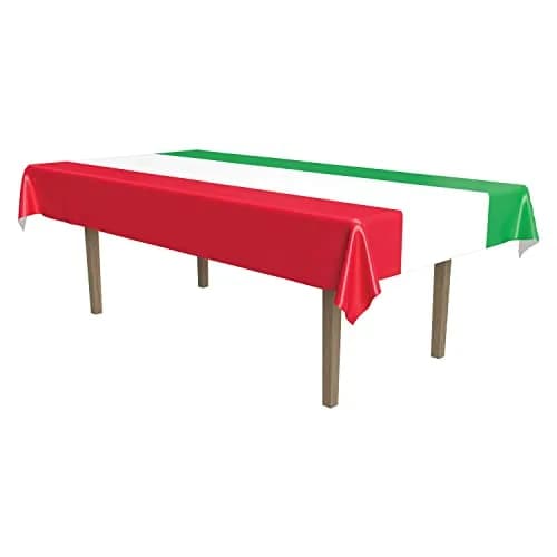 Beistle Red Tablecloth 137cm x 274cm (54" x 108") | Festive Striped Plastic Party Table Cover thumbnail 1